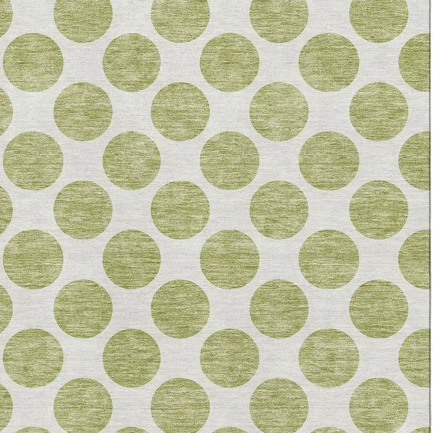 Artichoke Green And Ivory Polka Dot Washable Area Rug With UV Protection Photo 2