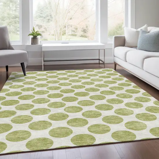 Artichoke Green And Ivory Polka Dot Washable Area Rug With UV Protection Photo 5
