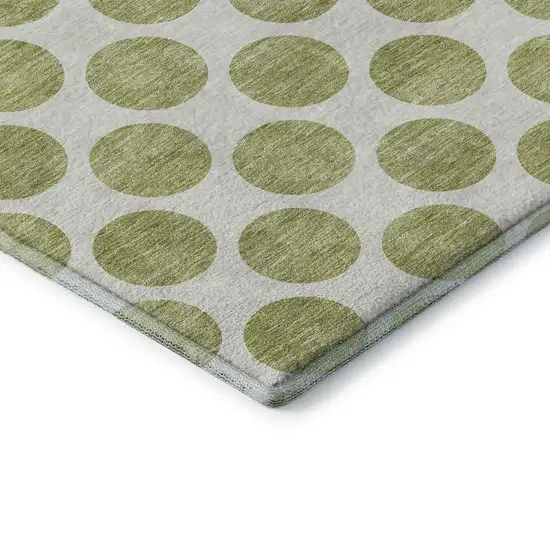 Artichoke Green And Ivory Polka Dot Washable Area Rug With UV Protection Photo 6