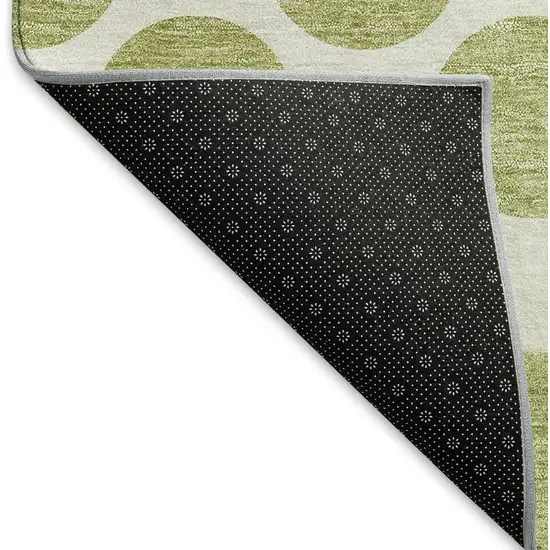 Artichoke Green And Ivory Polka Dot Washable Area Rug With UV Protection Photo 5