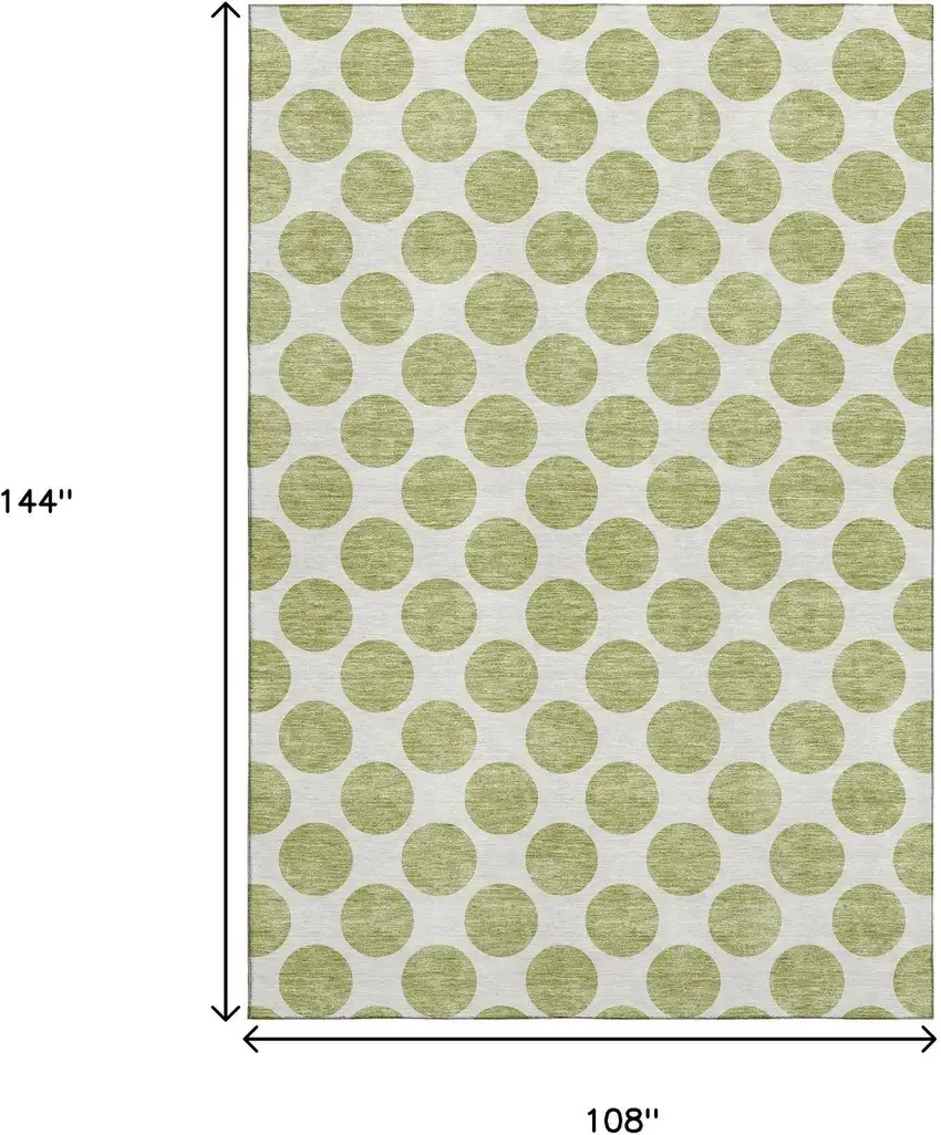 Artichoke Green And Ivory Polka Dot Washable Area Rug With UV Protection Photo 9
