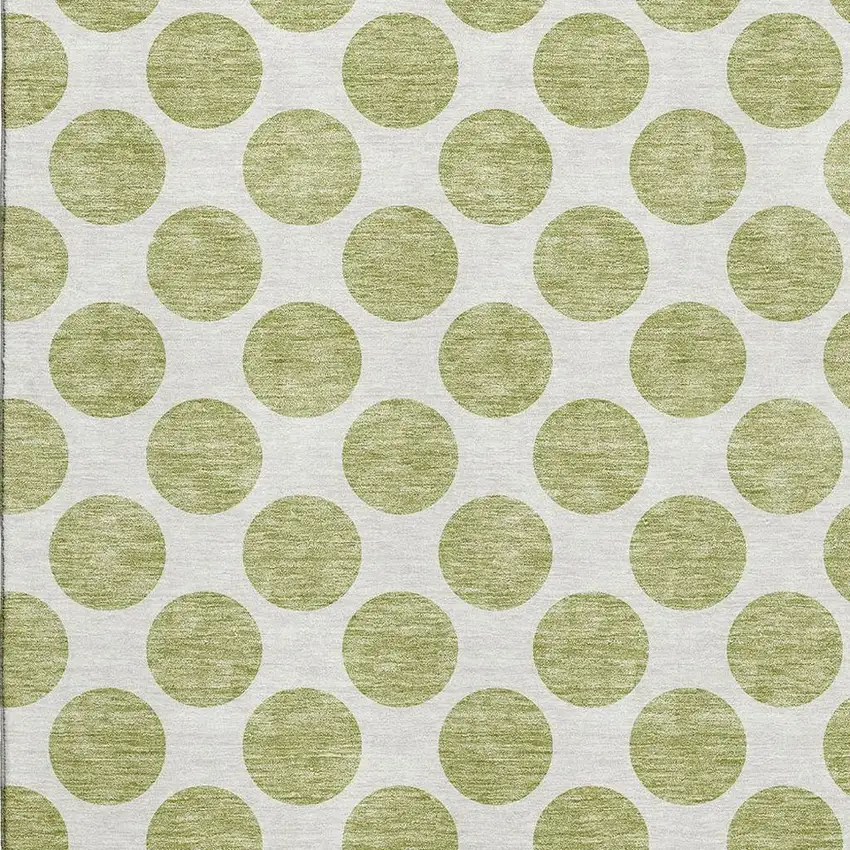 Artichoke Green And Ivory Polka Dot Washable Area Rug With UV Protection Photo 2