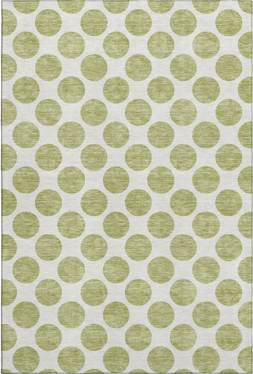 Artichoke Green And Ivory Polka Dot Washable Area Rug With UV Protection Photo 1