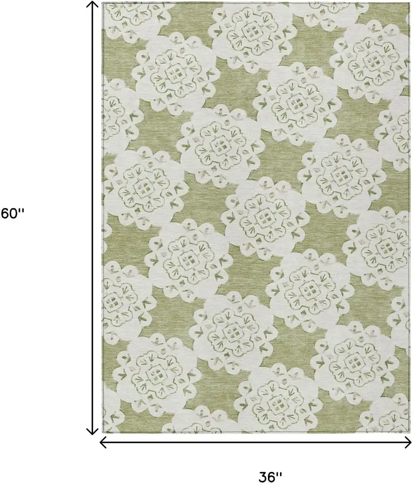 Artichoke Green And Ivory Quatrefoil Washable Indoor Outdoor Area Rug Photo 3
