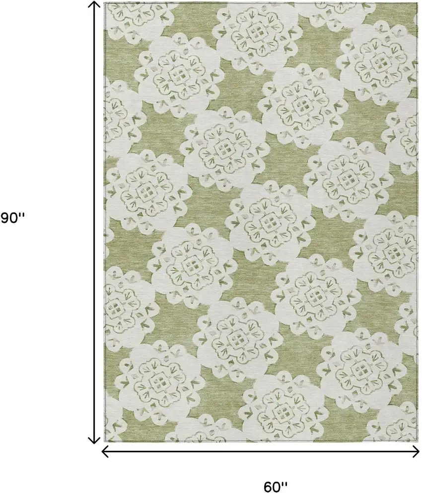 Artichoke Green And Ivory Quatrefoil Washable Indoor Outdoor Area Rug Photo 3