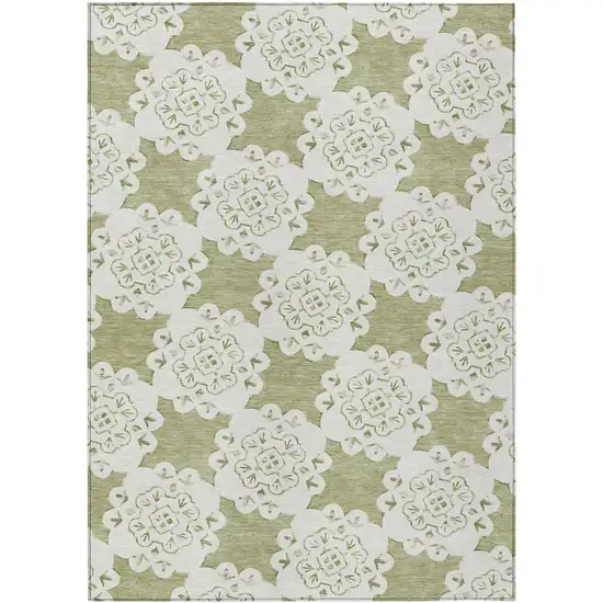 Artichoke Green And Ivory Quatrefoil Washable Indoor Outdoor Area Rug Photo 2