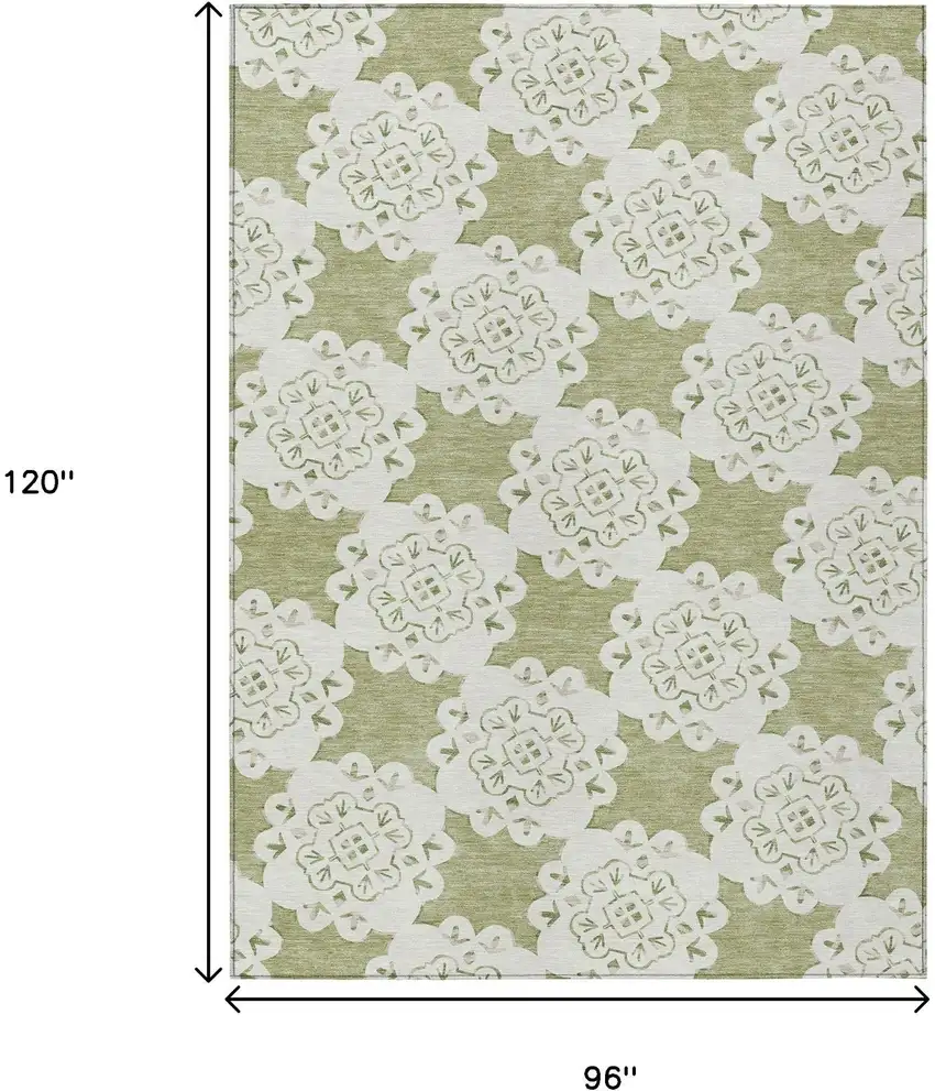 Artichoke Green And Ivory Quatrefoil Washable Indoor Outdoor Area Rug Photo 3