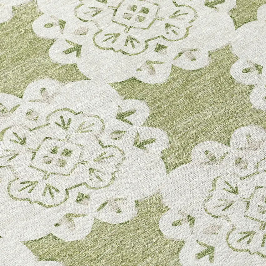 Artichoke Green And Ivory Quatrefoil Washable Indoor Outdoor Area Rug Photo 8