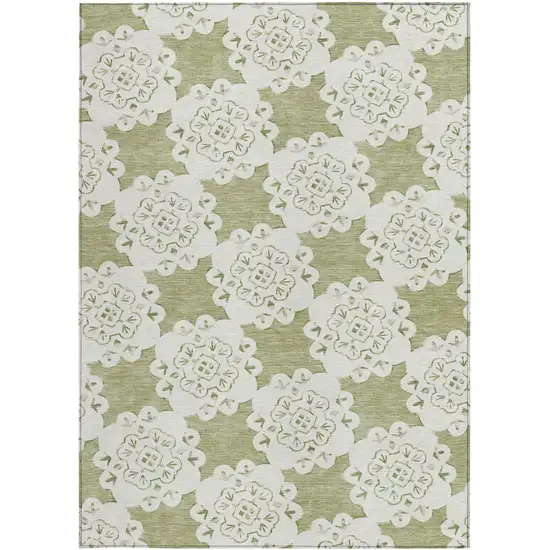 Artichoke Green And Ivory Quatrefoil Washable Indoor Outdoor Area Rug Photo 4