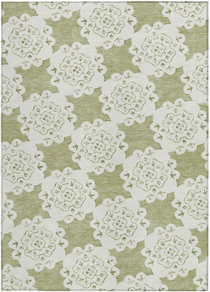 Artichoke Green And Ivory Quatrefoil Washable Indoor Outdoor Area Rug Photo 4
