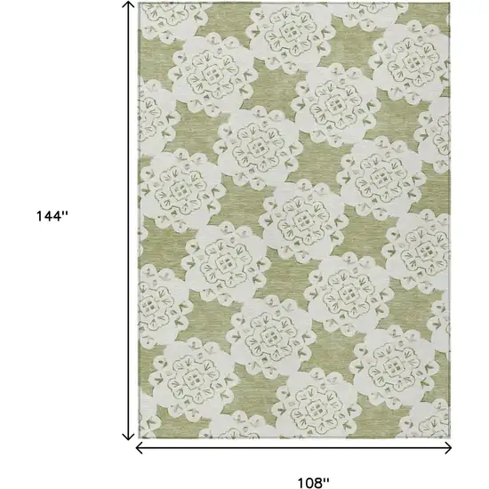 Artichoke Green And Ivory Quatrefoil Washable Indoor Outdoor Area Rug Photo 3
