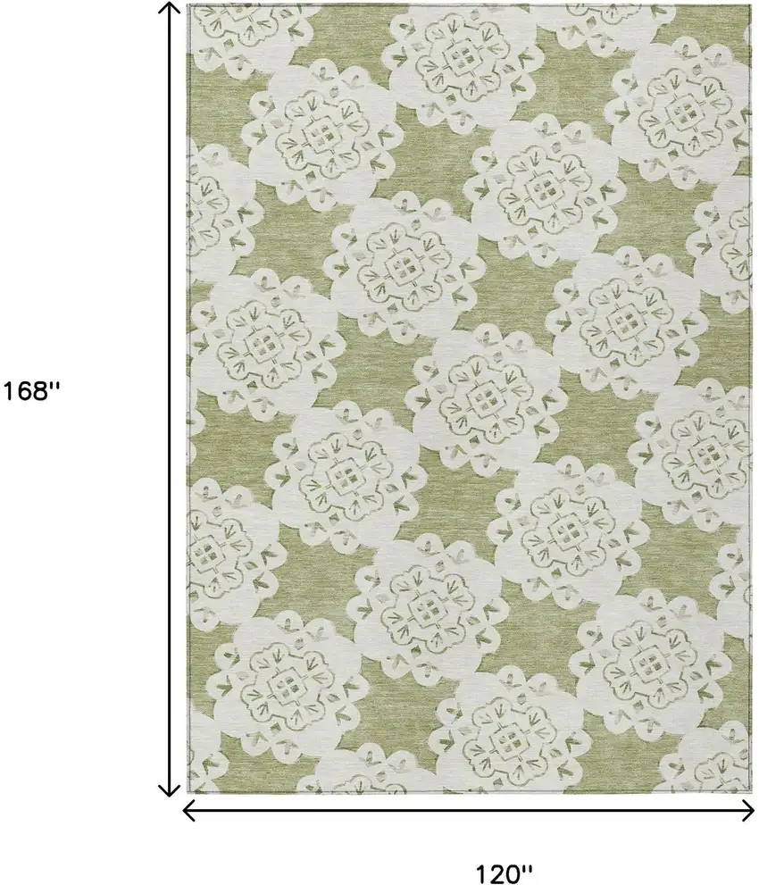 Artichoke Green And Ivory Quatrefoil Washable Indoor Outdoor Area Rug Photo 3
