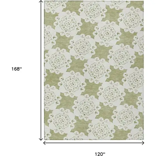 Artichoke Green And Ivory Quatrefoil Washable Indoor Outdoor Area Rug Photo 6