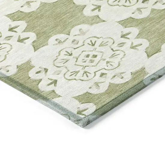 Artichoke Green And Ivory Quatrefoil Washable Indoor Outdoor Area Rug Photo 4