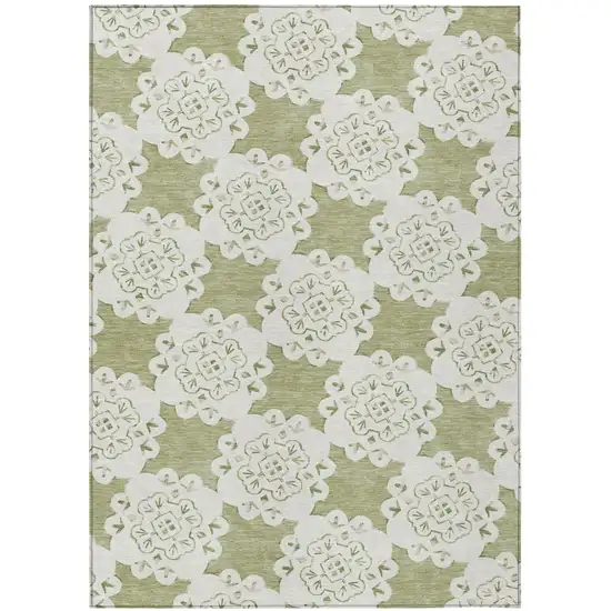 Artichoke Green And Ivory Quatrefoil Washable Indoor Outdoor Area Rug Photo 2