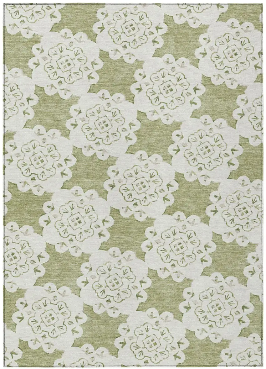 Artichoke Green And Ivory Quatrefoil Washable Indoor Outdoor Area Rug Photo 2