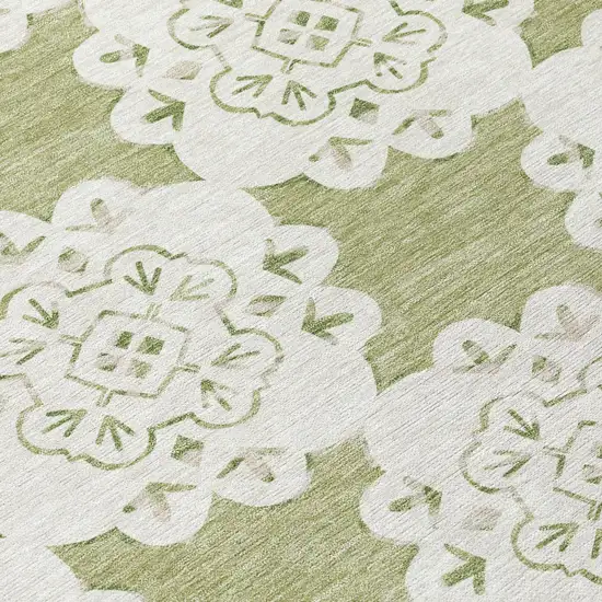 Artichoke Green And Ivory Quatrefoil Washable Indoor Outdoor Area Rug Photo 7