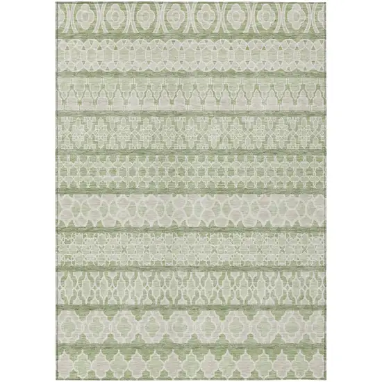 Artichoke Green And Ivory Quatrefoil Washable Indoor Outdoor Area Rug Photo 1