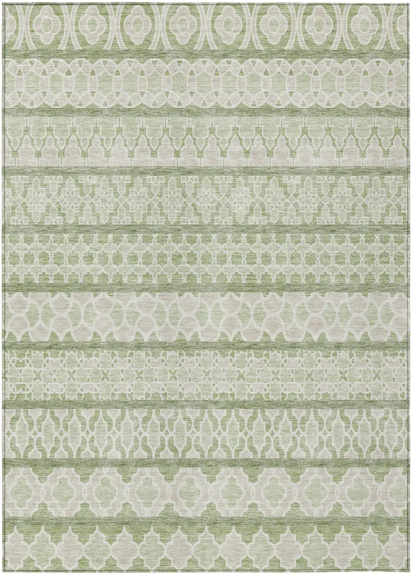 Artichoke Green And Ivory Quatrefoil Washable Indoor Outdoor Area Rug Photo 1