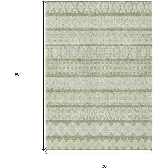 Artichoke Green And Ivory Quatrefoil Washable Indoor Outdoor Area Rug Photo 9