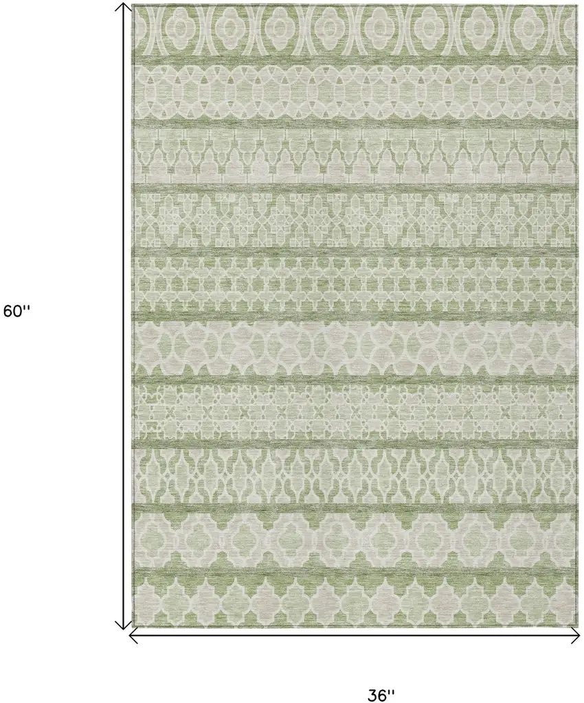 Artichoke Green And Ivory Quatrefoil Washable Indoor Outdoor Area Rug Photo 9