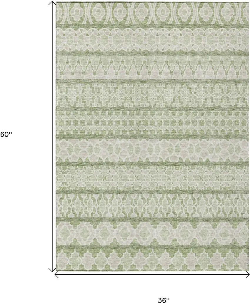 Artichoke Green And Ivory Quatrefoil Washable Indoor Outdoor Area Rug Photo 9