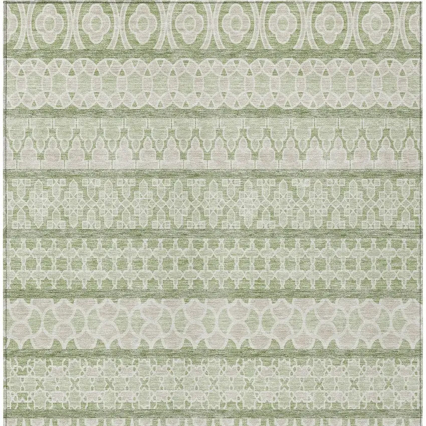 Artichoke Green And Ivory Quatrefoil Washable Indoor Outdoor Area Rug Photo 4