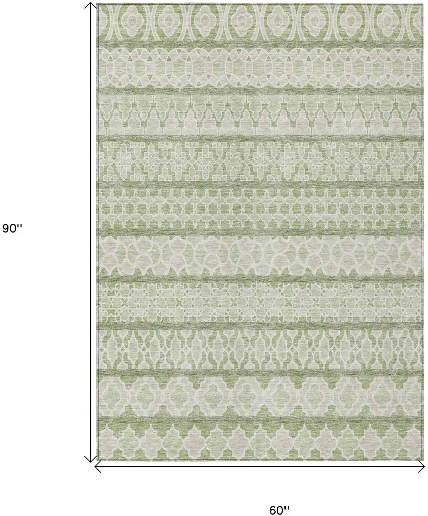 Artichoke Green And Ivory Quatrefoil Washable Indoor Outdoor Area Rug Photo 9