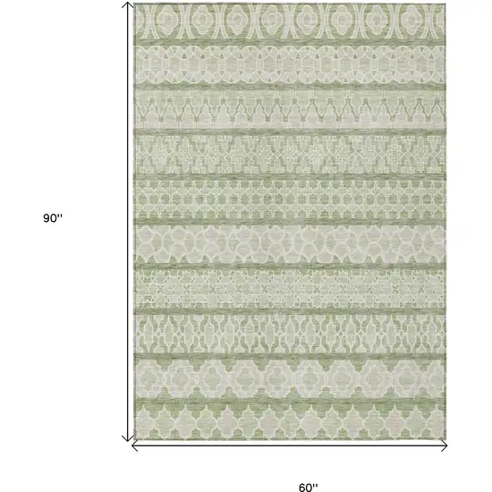 Artichoke Green And Ivory Quatrefoil Washable Indoor Outdoor Area Rug Photo 9