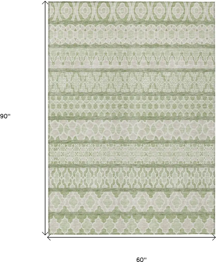 Artichoke Green And Ivory Quatrefoil Washable Indoor Outdoor Area Rug Photo 9