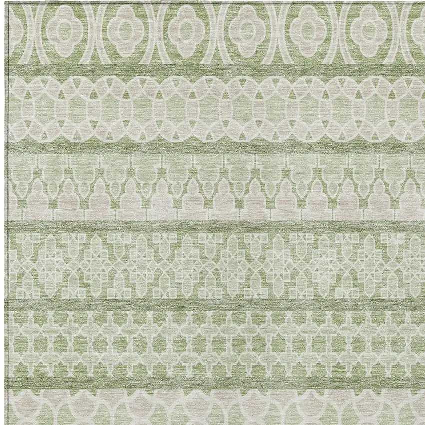 Artichoke Green And Ivory Quatrefoil Washable Indoor Outdoor Area Rug Photo 3