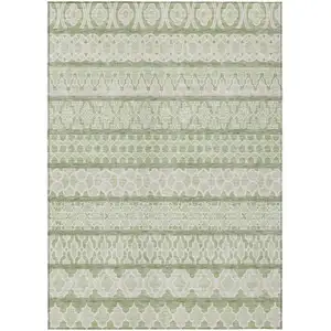 Photo of Artichoke Green And Ivory Quatrefoil Washable Indoor Outdoor Area Rug