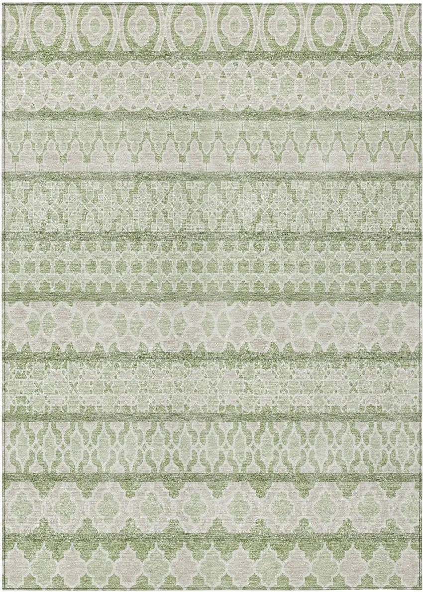 Artichoke Green And Ivory Quatrefoil Washable Indoor Outdoor Area Rug Photo 1