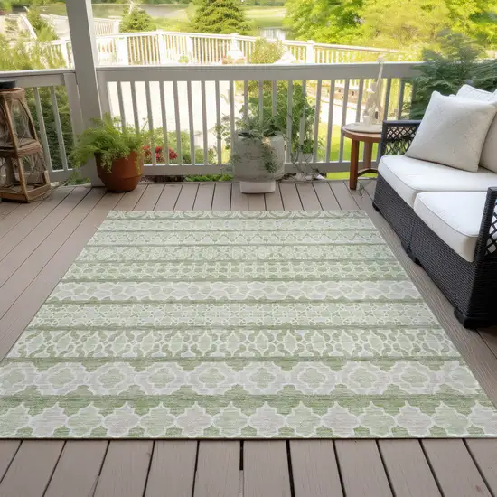 Artichoke Green And Ivory Quatrefoil Washable Indoor Outdoor Area Rug Photo 5