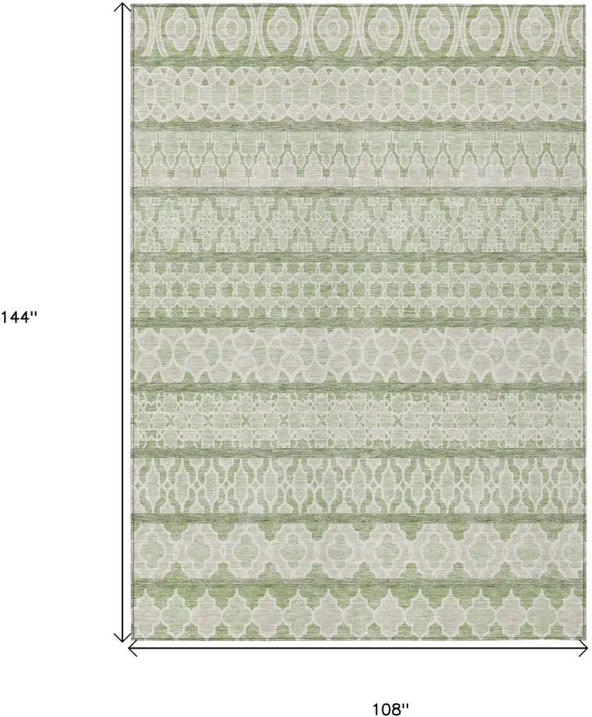 Artichoke Green And Ivory Quatrefoil Washable Indoor Outdoor Area Rug Photo 9