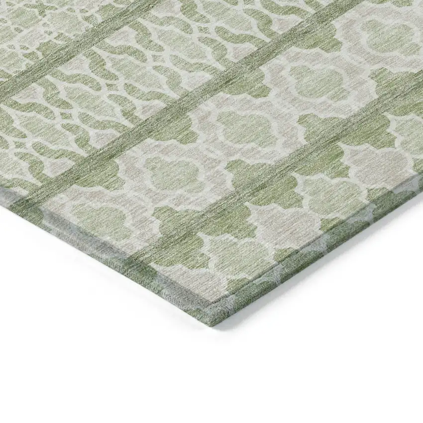 Artichoke Green And Ivory Quatrefoil Washable Indoor Outdoor Area Rug Photo 2