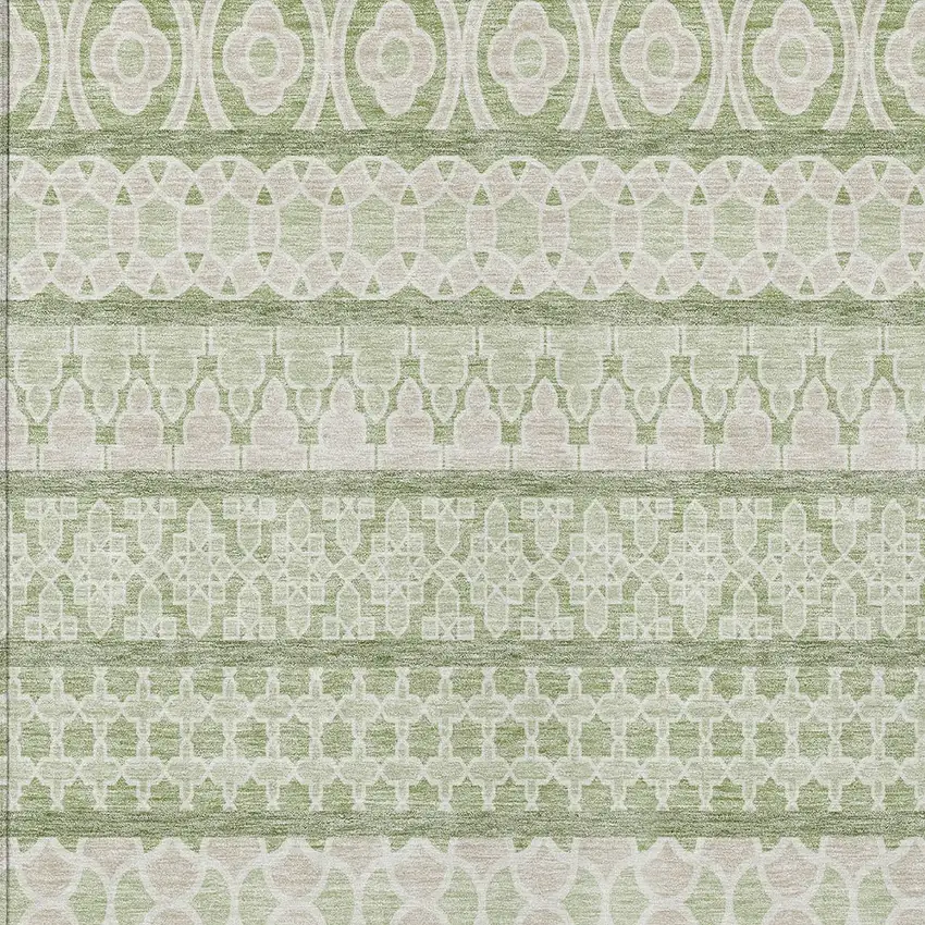 Artichoke Green And Ivory Quatrefoil Washable Indoor Outdoor Area Rug Photo 3