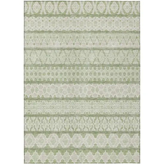 Artichoke Green And Ivory Quatrefoil Washable Indoor Outdoor Area Rug Photo 1