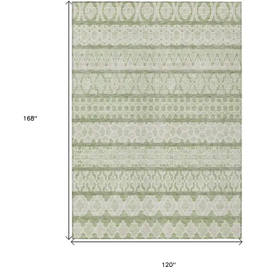 Artichoke Green And Ivory Quatrefoil Washable Indoor Outdoor Area Rug Photo 9