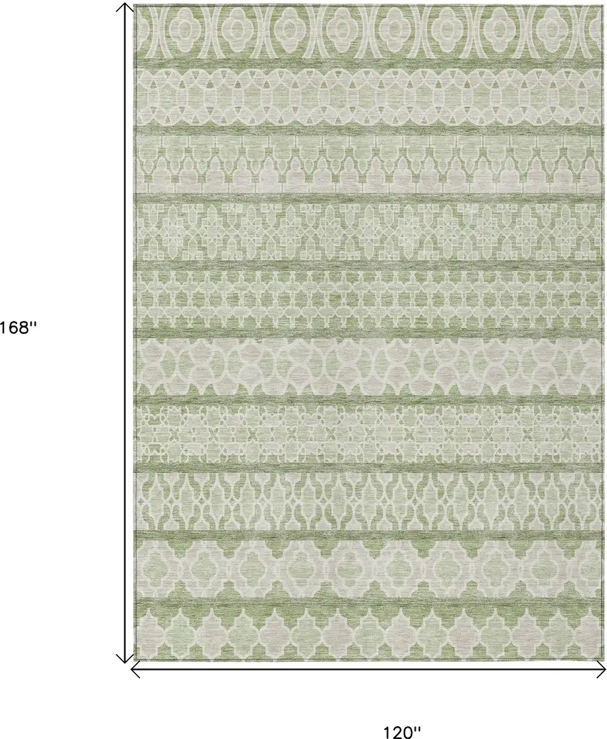 Artichoke Green And Ivory Quatrefoil Washable Indoor Outdoor Area Rug Photo 9