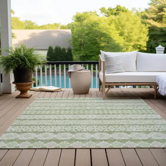 Artichoke Green And Ivory Quatrefoil Washable Indoor Outdoor Area Rug Photo 8
