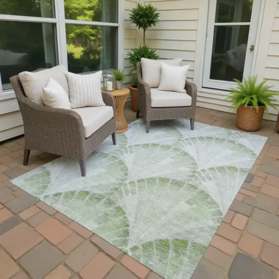 Artichoke Green And Ivory Seashell Washable Indoor Outdoor Area Rug Photo 4