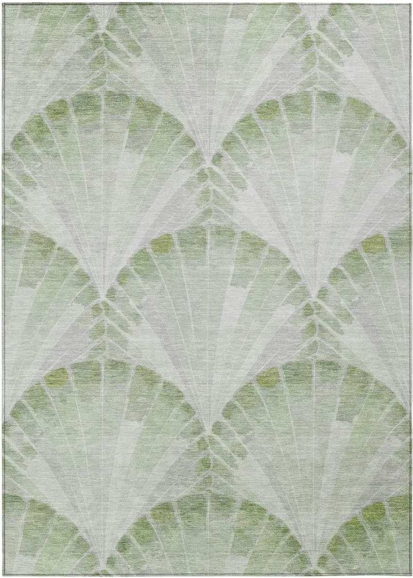 Artichoke Green And Ivory Seashell Washable Indoor Outdoor Area Rug Photo 1