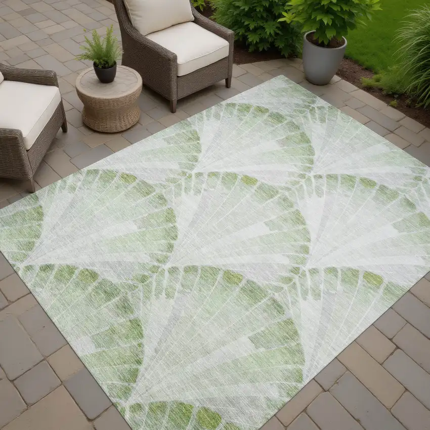 Artichoke Green And Ivory Seashell Washable Indoor Outdoor Area Rug Photo 7