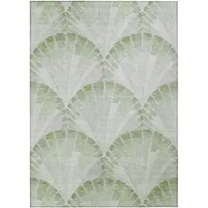 Photo of Artichoke Green And Ivory Seashell Washable Indoor Outdoor Area Rug
