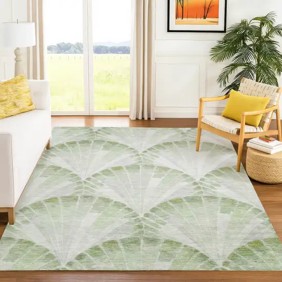 Artichoke Green And Ivory Seashell Washable Indoor Outdoor Area Rug Photo 5