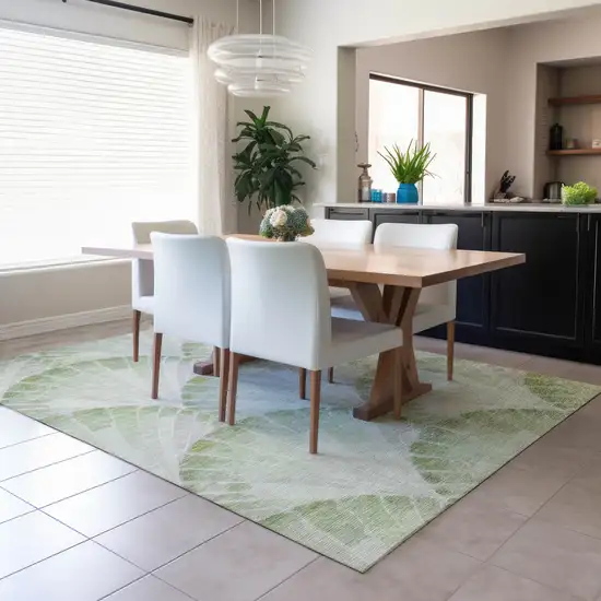 Artichoke Green And Ivory Seashell Washable Indoor Outdoor Area Rug Photo 6