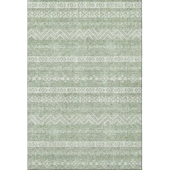 Artichoke Green And Ivory Southwestern Washable Area Rug With UV Protection Photo 4