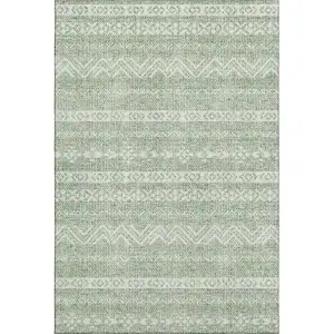 Photo of Artichoke Green And Ivory Southwestern Washable Area Rug With UV Protection