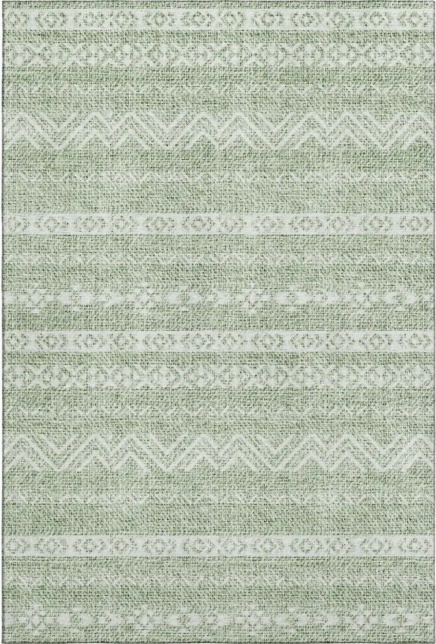 Artichoke Green And Ivory Southwestern Washable Area Rug With UV Protection Photo 1